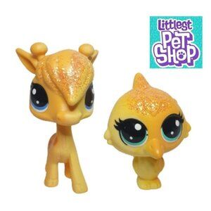 Littlest Pet Shop LPS #3 Sunglow Giraffe & #4 Saffron Bird Mini Figures